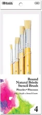 BAZIC Round Natural Bristle Stencil Brush Set 4 pcs Acrylic Oil Watercolor Art