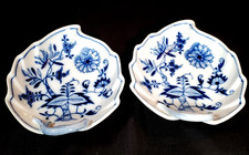 Meissen Porcelain Blue Onion Ernst Teichert Pair of Leaf Bowls 1850-99