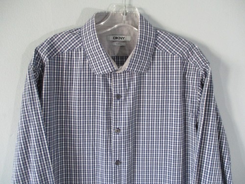 DKNY Slim Fit Men's Size XL 17 34/35 Long Sleeve Plaid Cotton Button Front Shirt - Picture 10 of 12