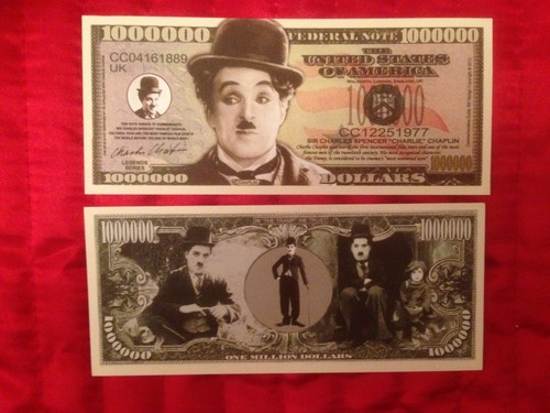 Set Zwei Charlie Chaplin Millionen Dollar Doublesided Neuheit Banknoten 