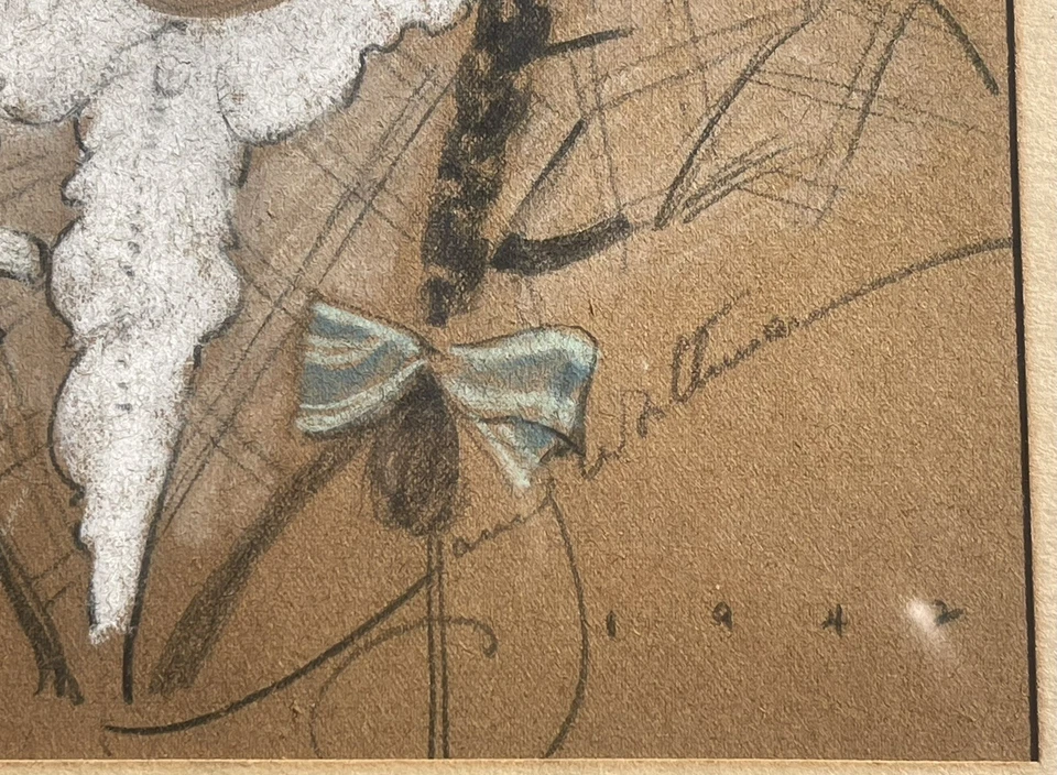 Firmado y fechado (1942) pastel y grafito retrato de una niña por Harry Worthman Foto 3 de 4