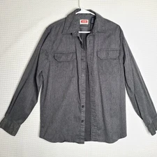 Wrangler Chambray Shirt Mens Sz Small Dark Denim Comfort Flex Button Up