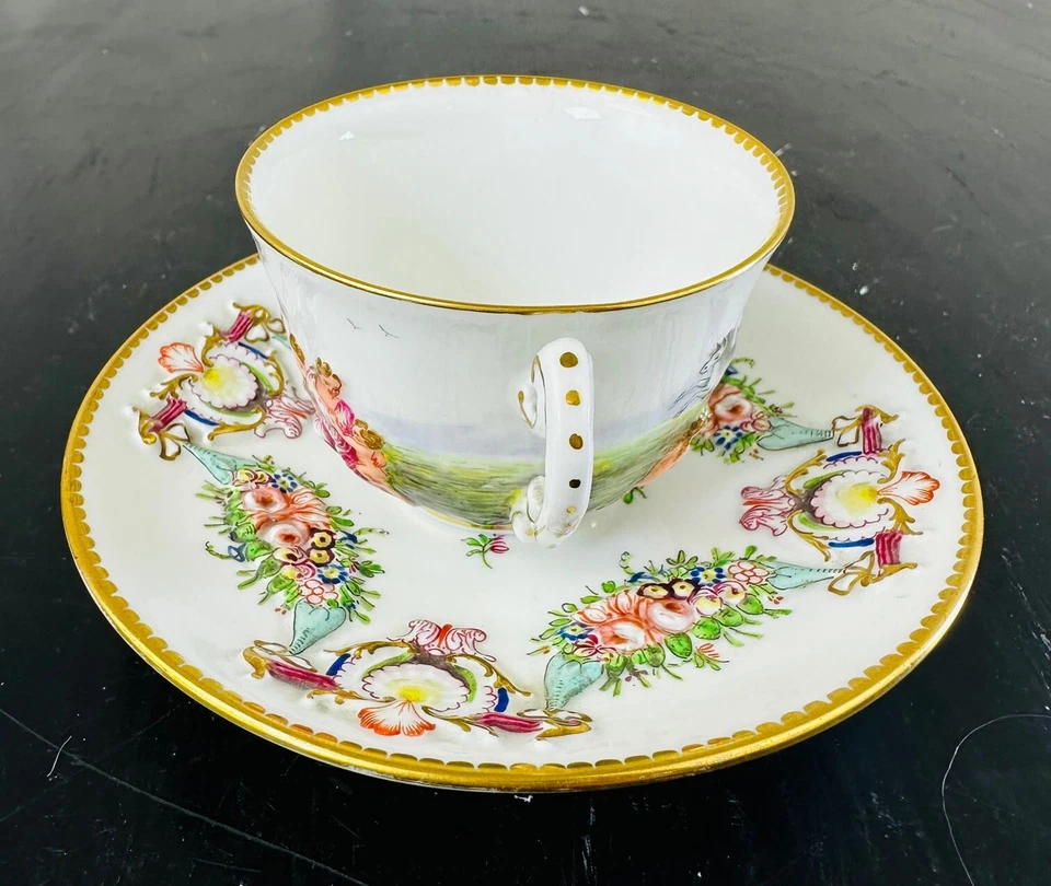 1800s Antique Italian Naples Capodimonte Porcelain Tea Cup & Saucer Cherub - Image 2 of 4