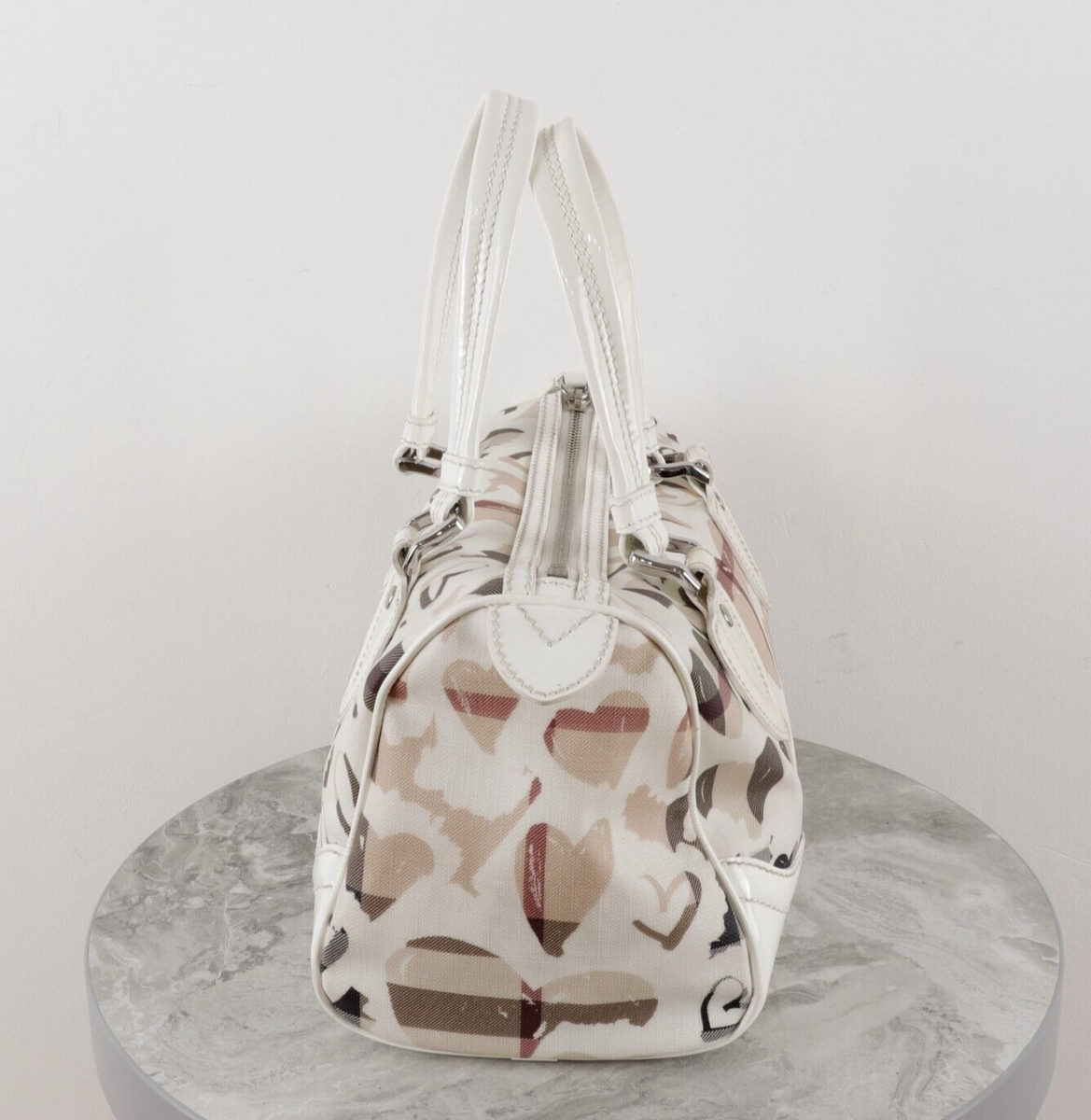 Burberry SuperNova Check Heart White leather Boston Bag | eBay