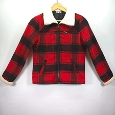 Maurices Sherpa Trim Chore Jacket Womens XS Buffalo Plaid Lumberjack Full Zip