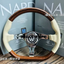 Steering Wheel fits For VW Wood Flat Beige Leather Beetle 1200 1300 1302 1303
