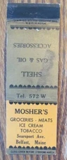 MOSHER'S SHELL GAS STATION MATCHBOOK COVER: BELFAST, MAINE EMPTY MATCHCOVER -D20