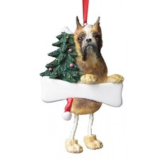 BOXER-Fawn  White-CROPPED--Dangling Legs Dog Christmas Ornament by E S Pets