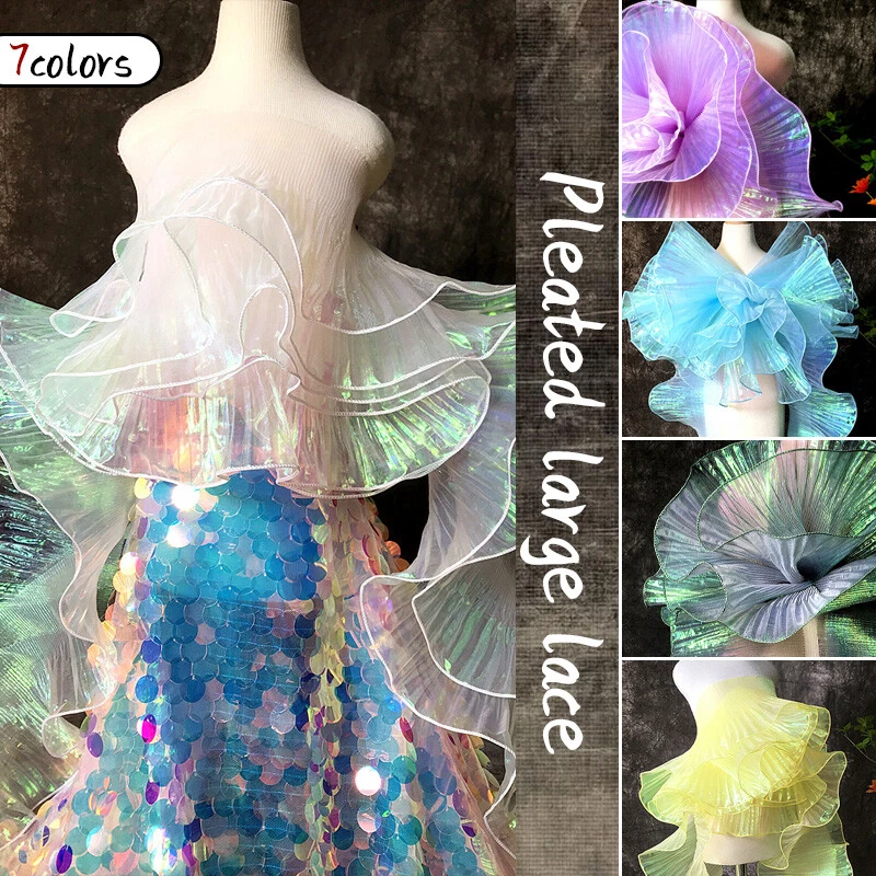 Tela con volantes láser degradado malla plisada recorte artesanías vestido tela de encaje hágalo usted mismo Foto 2 de 4
