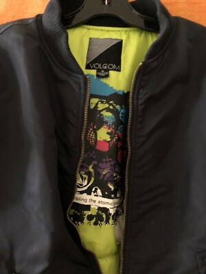 Volcom Jacket Coat Puffer Black Green Lining Medium 