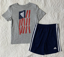 Boys Child adidas Shorts  T-Shirt Set Outfit, 6, Flag Patriotic