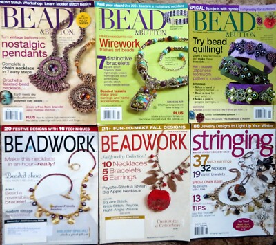 BEAD & BUTTON/ BEADWORK/STRINGING - Magazine Lot of six (6) Issues from 2007-09