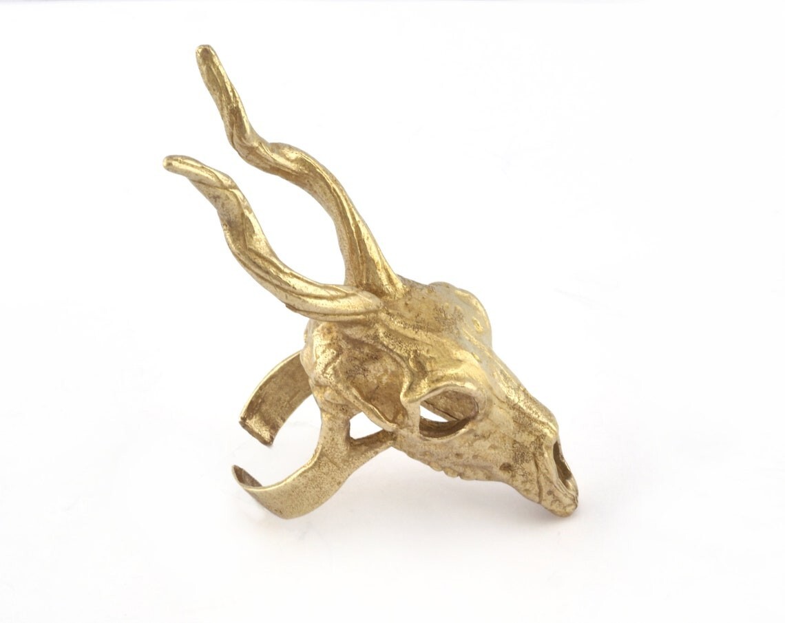 Goat Skull Ring Adjustable Raw brass (18mm 8US inner size