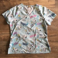 Peanuts SNOOPY Scrubs Small Top- Blue Charlie Brown- Facebook Computer Woodstock