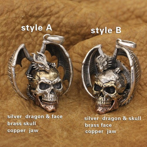 925 Sterling Silver Flying Dragon Punk Skull Pendant Jewelry TA380D Version A - Picture 12 of 12