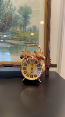 MCM INSA Yugoslavia Copper Alarm Clock Peg Leg Double Bell Wind Up