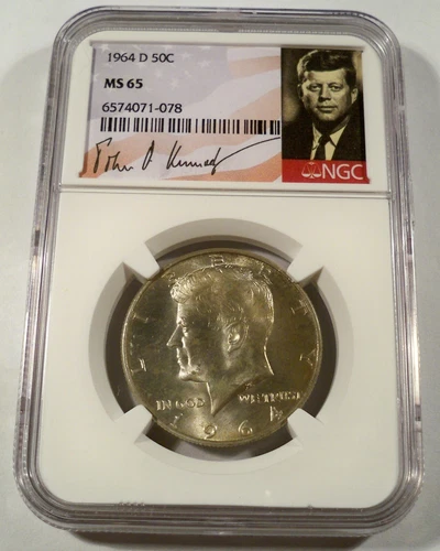 1964-D NGC MS65 SILVER KENNEDY HALF DOLLAR NICE LIGHT GOLD TONE 50c MS 65
