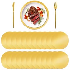 150 Pcs Gold Glitter Paper Placemats Round Disposable Table Mats Mirror Foil ...