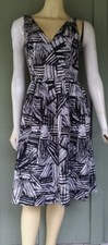 COLDWATER CREEK Black White Linen Blend Dress 8