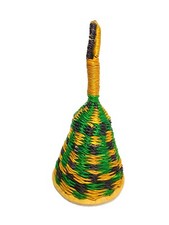 African Bell Rattle Mini Hand Woven Ghana Instrument Decor Yellow Green Art-121