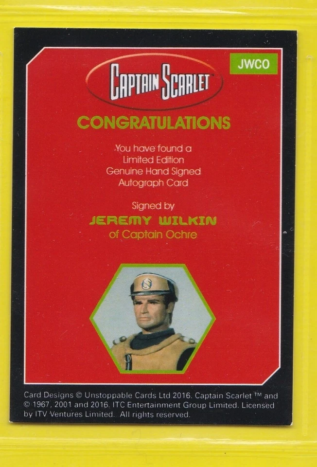 CAPTAIN SCARLET  50 YEARS - AUTOGRAPH CARD JWCO, JEREMY WILKIN  -  UNSTOPPABLE - Image 2 of 2