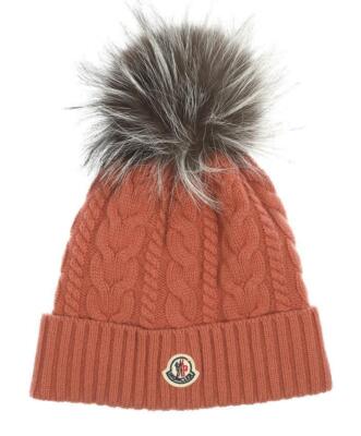 NEW MONCLER BRICK KNIT WOOL CASHMERE LOGO POM POM BEANIE HAT ONE SIZE RFID  CODE