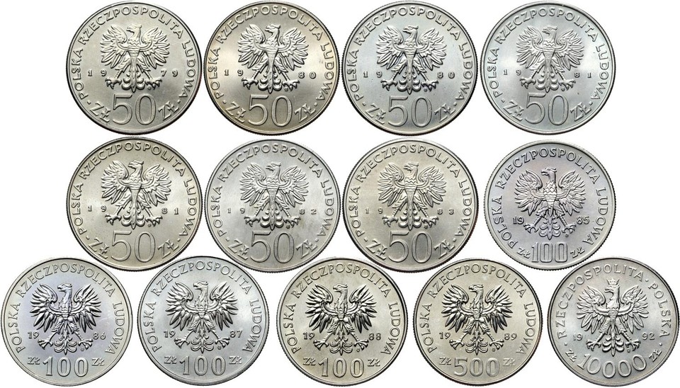 poland-lot-13-coins-50-100-500-10000-zloty-z-otych-1979-1992-polish