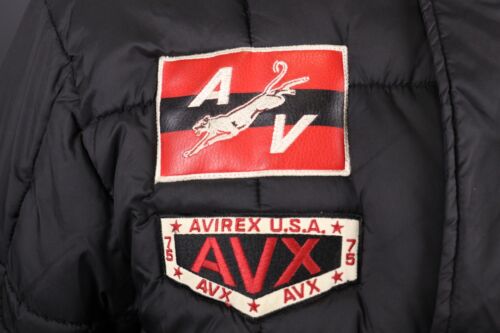 AVIREX Black Full Zip Hooded Patched Quilted Puffer Jacket Size L - Picture 4 of 19