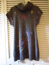 Sale Forta Paris Gray Cowel Neck Mini Sweater Dress with Embroidery accents