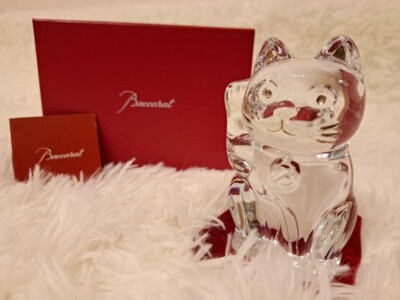 Baccarat Maneki Neko Lucky Beckoning Fortune Cat Red Octagon