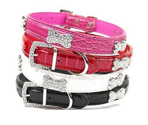 MIRAGE PET PRODUCTS Dog Collar Faux Croc Leather Crystal Bone High Quality Pet