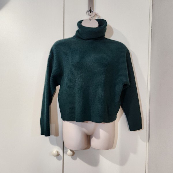 HQ Ladies XL Dark Green Roll Neck  Ribbed Knit Cropped Pullover