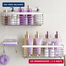 Shower Caddy Adhesive 3 Pack Stainless Steel Storage Organizers-Silver