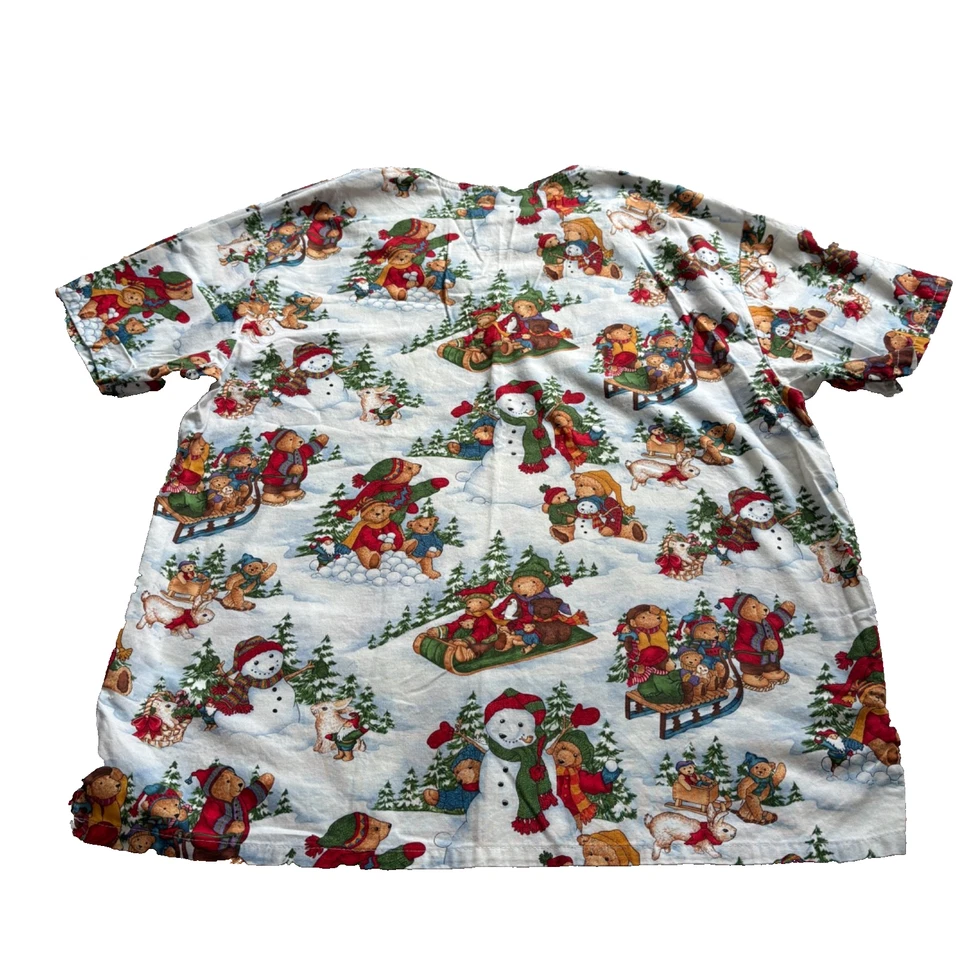 Blusa Médica Vintage FUNdamentals M Invierno Osos Muñeco de Nieve Estampado Navidad 100% Algodón Foto 2 de 4