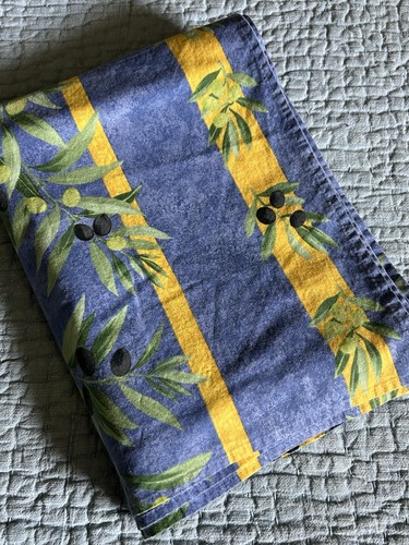 Poupees Yolande Blue Yellow Tablecloth Olives French Provenance Cotton 58 x 74