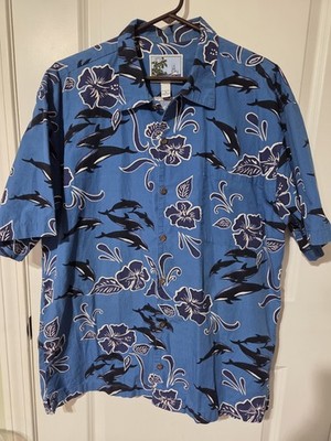 AFTCO Bluewater Guy Harvey Fishing Shirt Hawaiian Tropical Dolphin Ocean Size XL