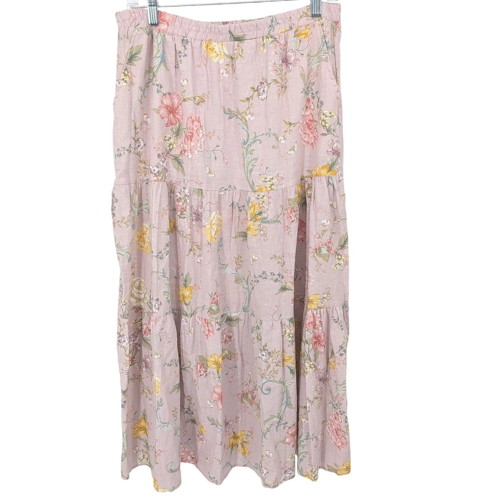 Laura Ashley Maxi Skirt Women Small Pink Floral Tiered Elastic Waist Pockets
Opens in a new window o