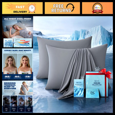 Cooling Pillowcase Set of 2 for Hot Sleepers, Soft Silk-Like Bed Covers, Breatha