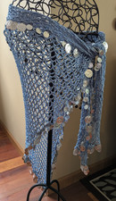 Handmade Crocheted Belly Dance Hip Scarf Silver Coins Blue Tribal Fusion 60