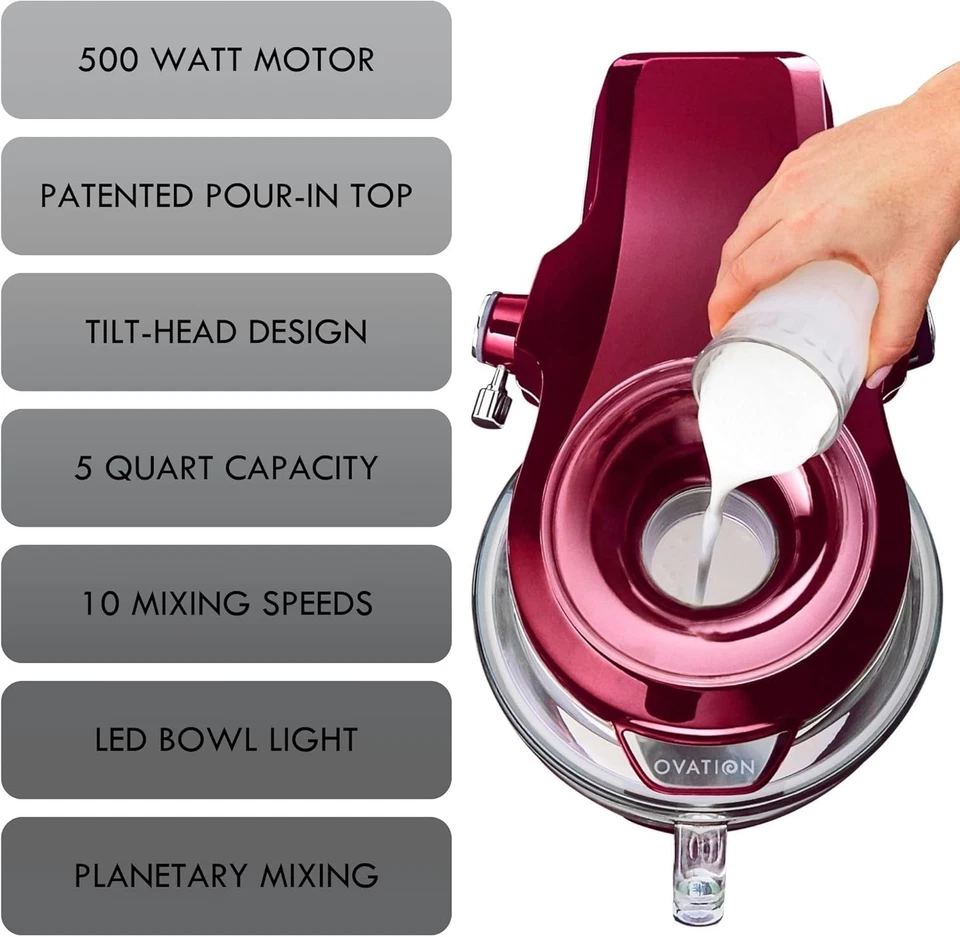 Kenmore 500W Oviation Stand Mixer - 10 Speed Mixing, Tilt-Head, Handheld Red - Image 3 of 4