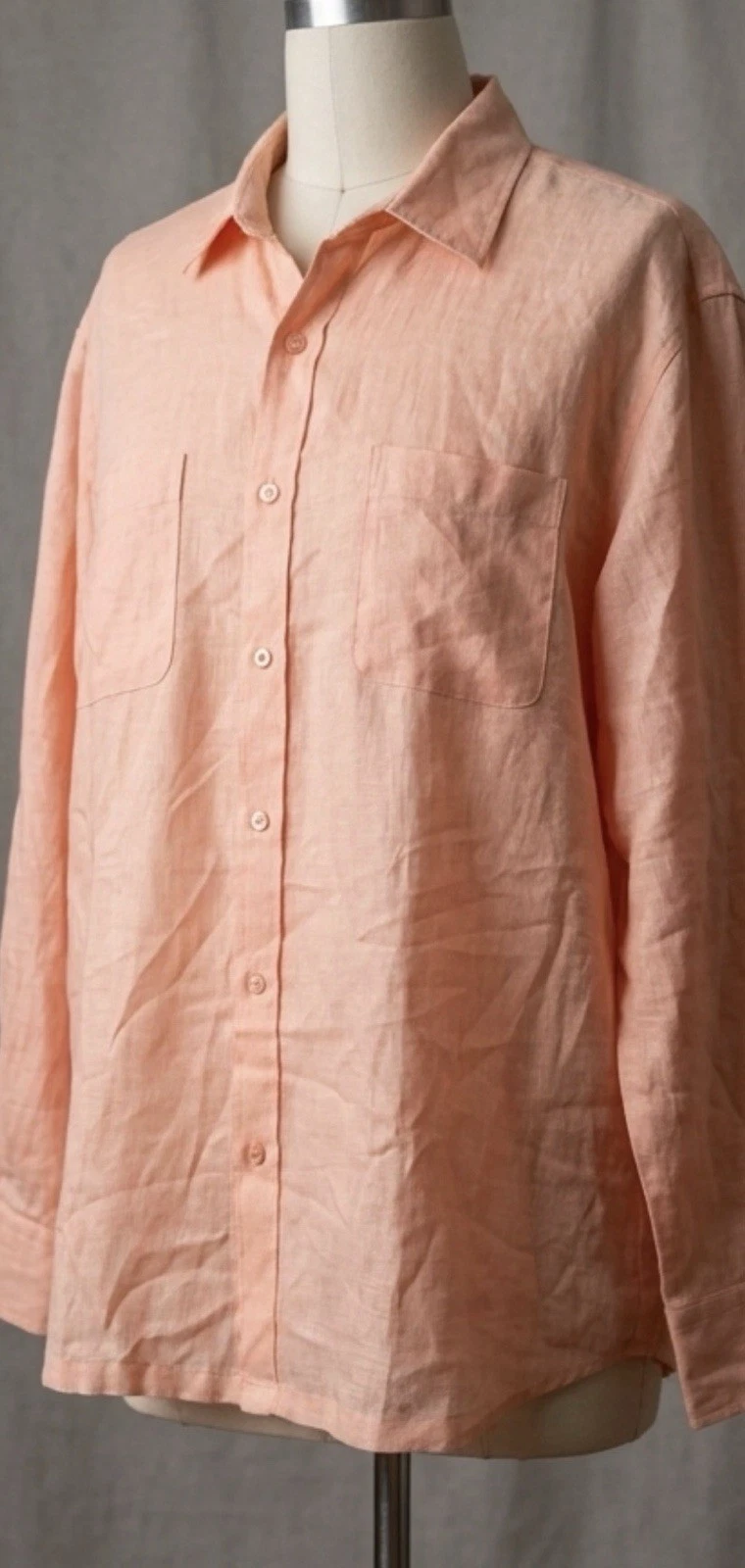 Island Importer Men XXL Linen Long Sleeve Shirt Peach Coral Beach Wedding Cruise