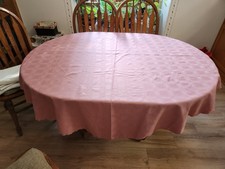 Vintage Pink Mauve Tablecloth with Cross square Design.