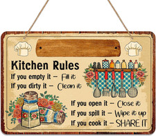 8" X 10" Funny Personalized Kitchen Rules Wall Decor PVC Sign for Home Kitchen D