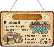 8" X 10" Funny Personalized Kitchen Rules Wall Decor PVC Sign for Home Kitchen D