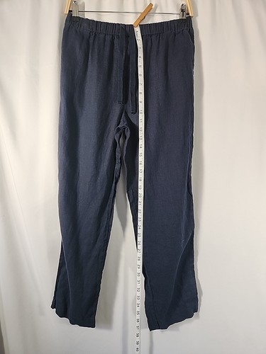 Quince European Linen Straight Leg Pull On Pants Cuffed Ankle Deep Navy Women S - Picture 3 of 9