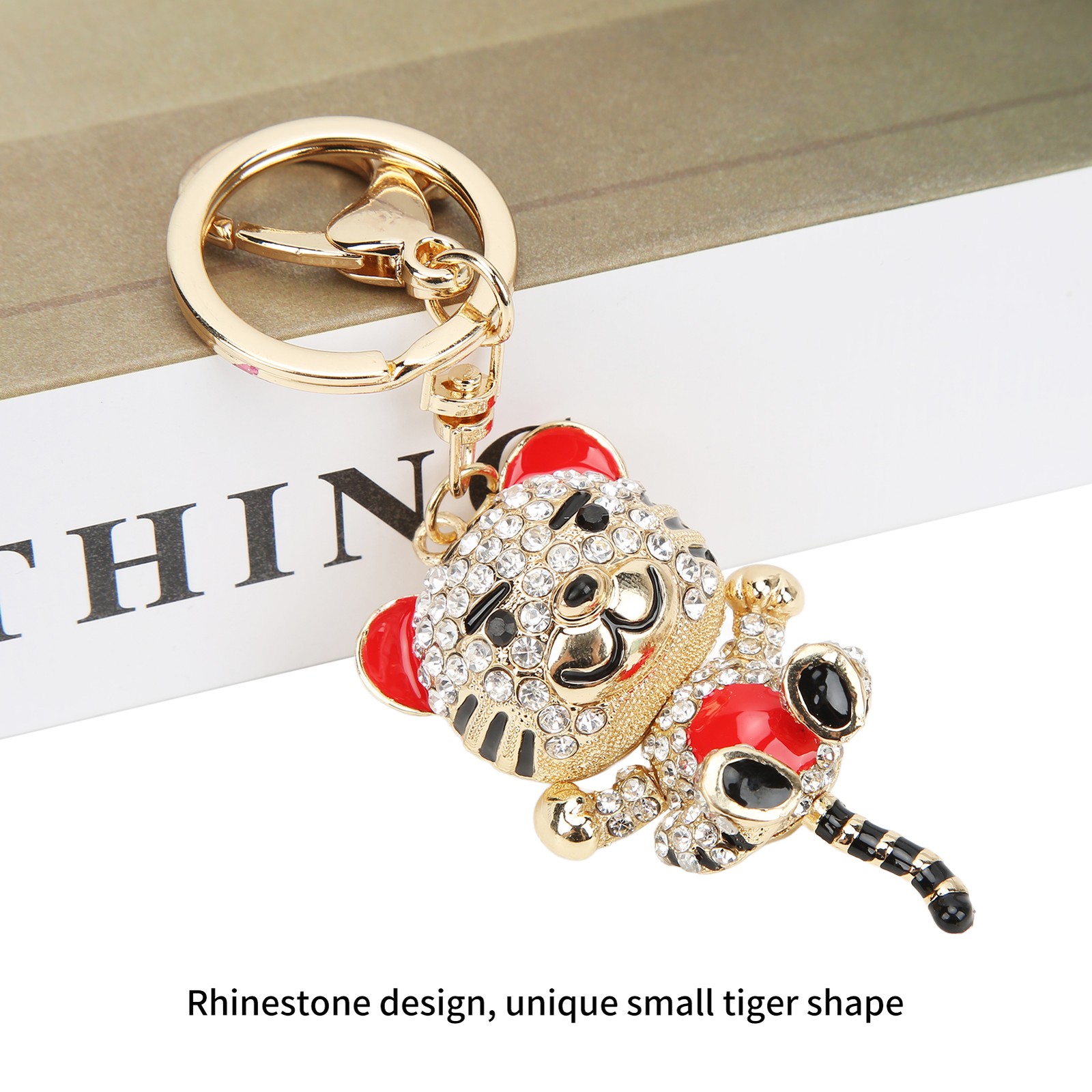 Keychain Pendants Small Cute Tiger Shape Rhinestone Studded Keychain For Car Pen