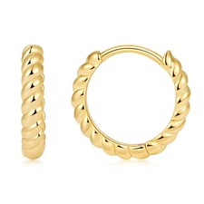 Huggie Small Hoop Earrings for Women, Hypoallergenic 14K Gold Plated Mini Twiste