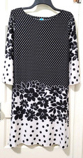 FLASH SALE!! NEW Womens Touch Express Dress Medium Black Ivory Floral Polka Dot