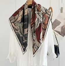 14 Momme Twill 100% Silk Mulberry Scarf Square Shawl Wrap Flower print 35'' New