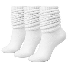 Winterlace 3 Pairs Slouch Socks for Women, Soft Extra Long One Size, White